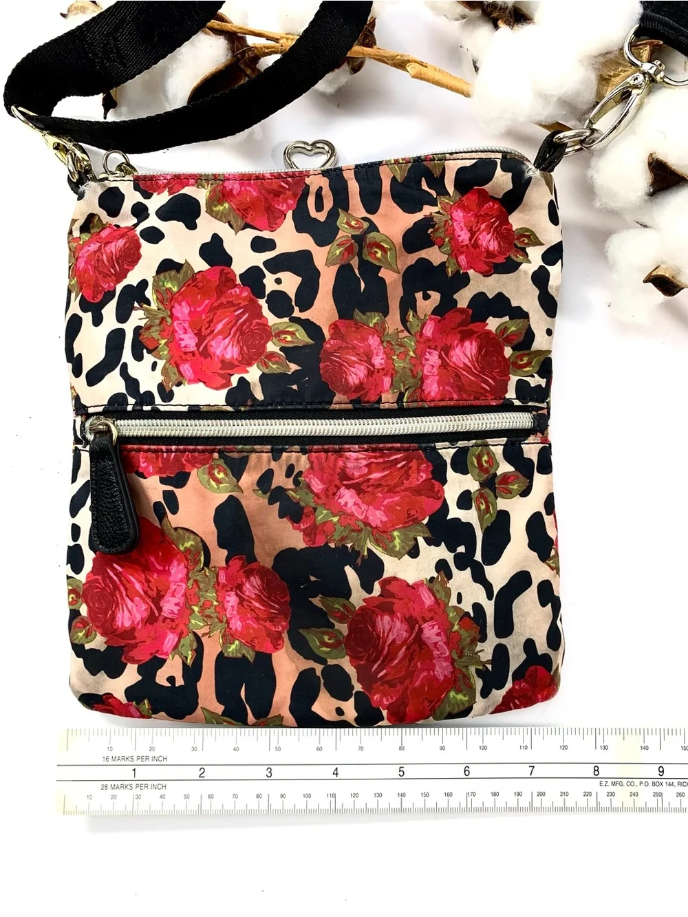 Betsey Johnson Floral Animal Print Y2K Whimsical Crossbody Bag Heart Charm